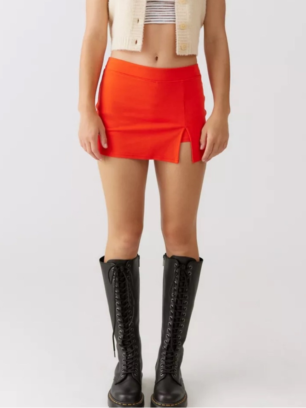 Y2K Bright Orange Mini Skirt with Slit